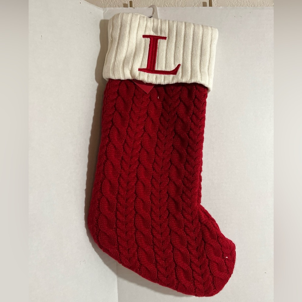 St Nicholas Square 21" Christmas Stocking Monogram Letter "L” Initial Red Knit